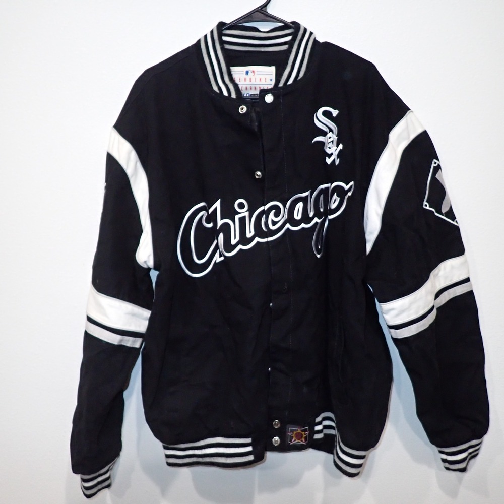 JH Design Chicago White Sox Varsity Jacket Black White Cotton Twill Mens XL - Picture 1 of 8